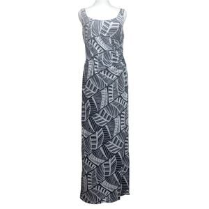 Tommy Bahama Blue Leaf Maxi Dress M Sleeveless Ruched Side Tropical Resort Wear